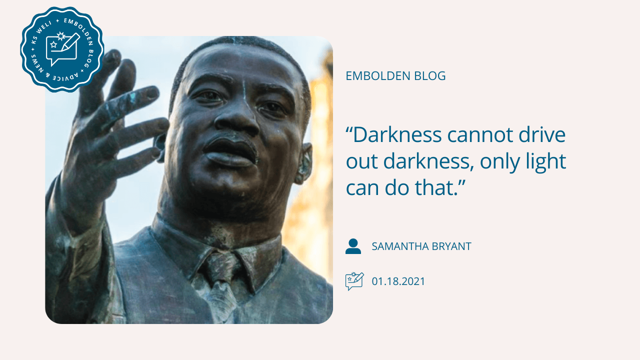 “Darkness cannot drive out darkness, only light can do that.”