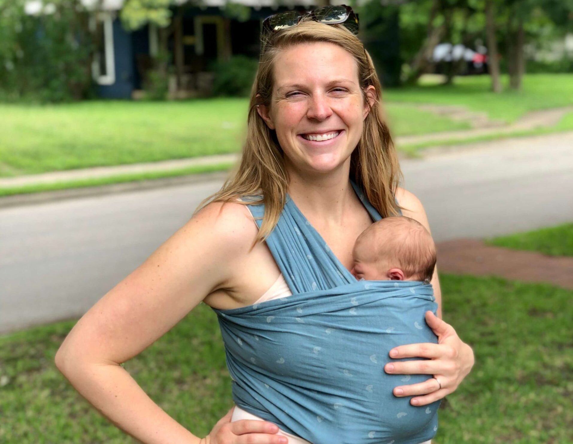 Founder holding her baby